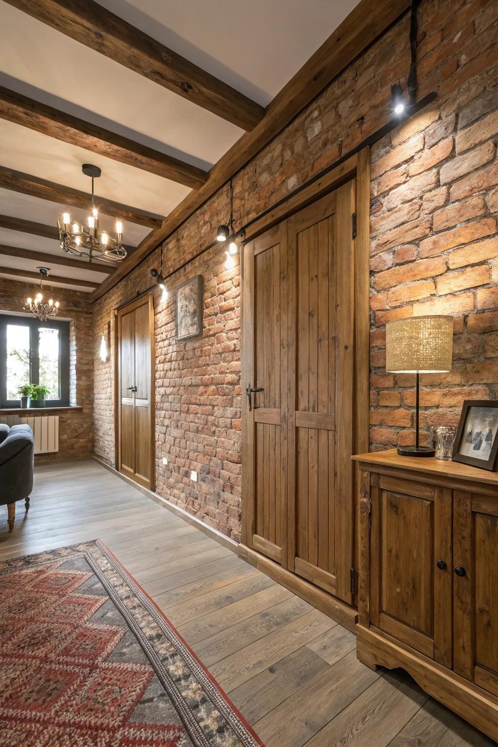 Exposed brick and wood provide an industrial-chic aesthetic.