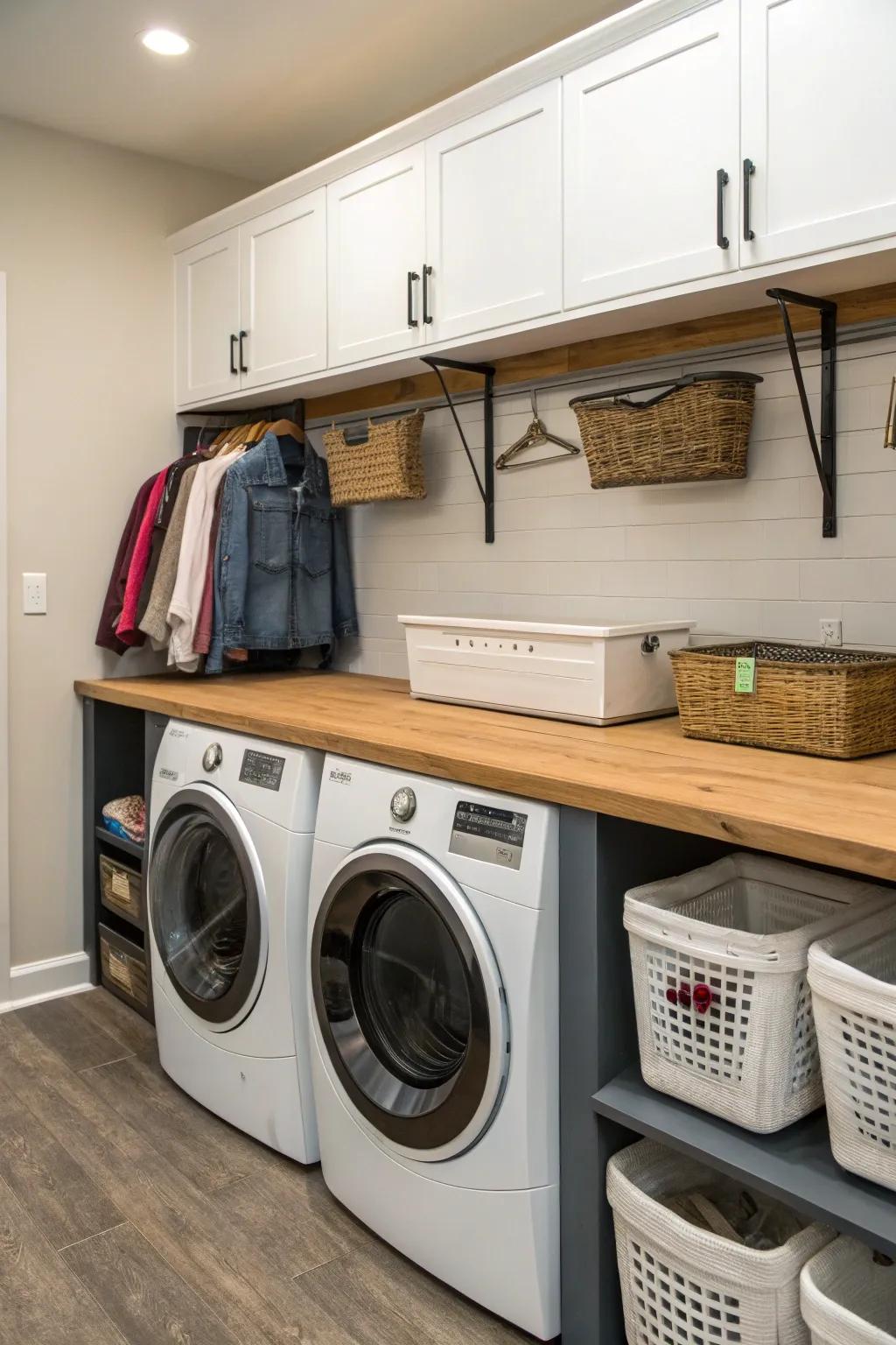 A folding station adds functionality and convenience to your laundry tasks.