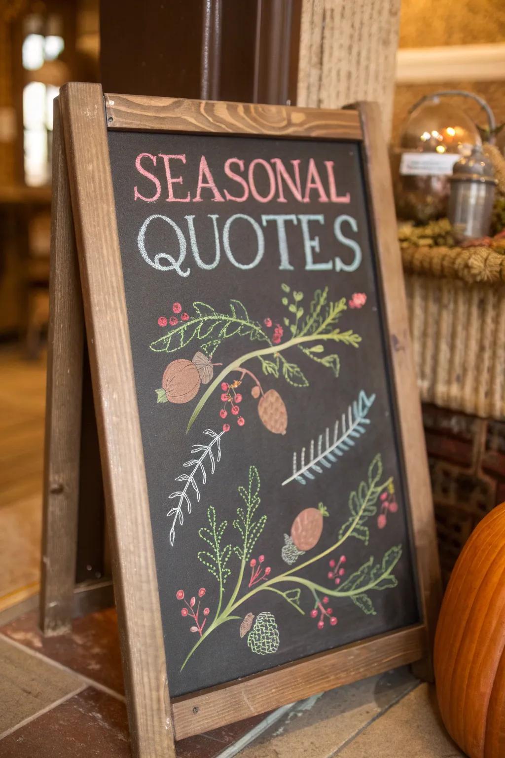 Seasonal quotes on a chalkboard, perfect for adding a touch of inspiration.