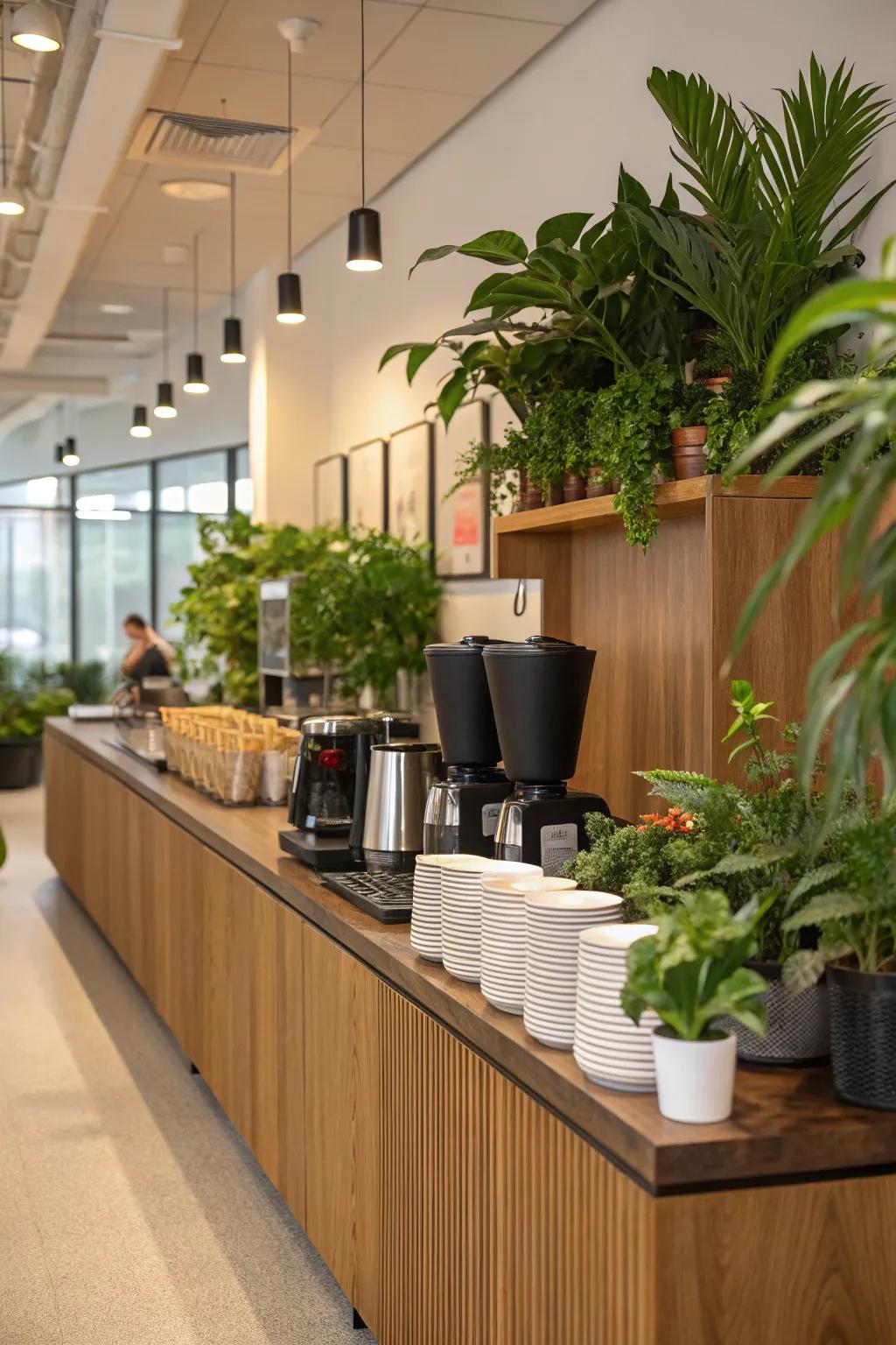 Plants add a calming vibe to your coffee bar setup.