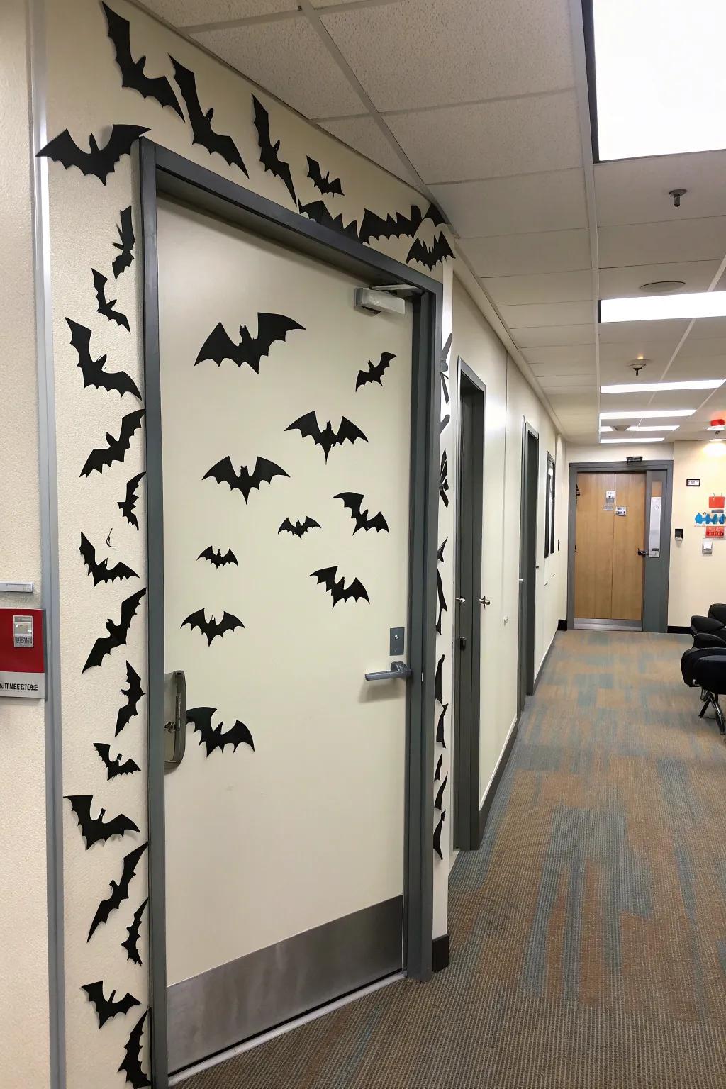 A bat swarm that brings a touch of the Halloween night sky indoors.