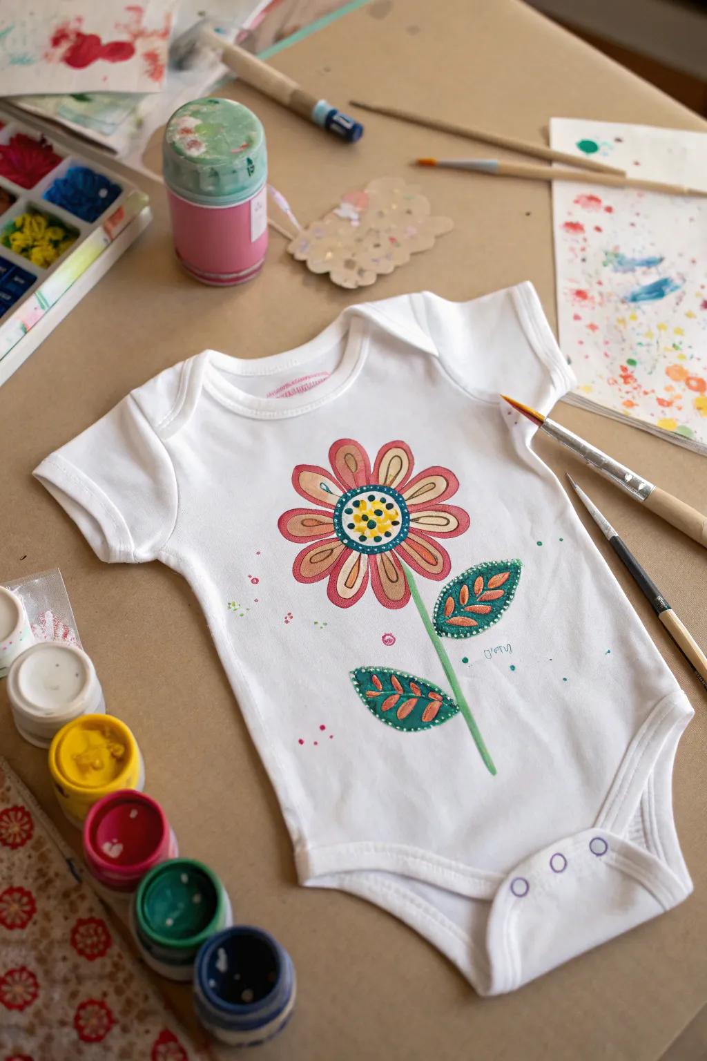 A uniquely decorated onesie with a handmade touch.