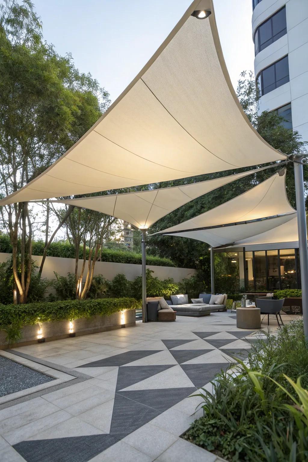 Shade sails offer a sleek and contemporary canopy solution.