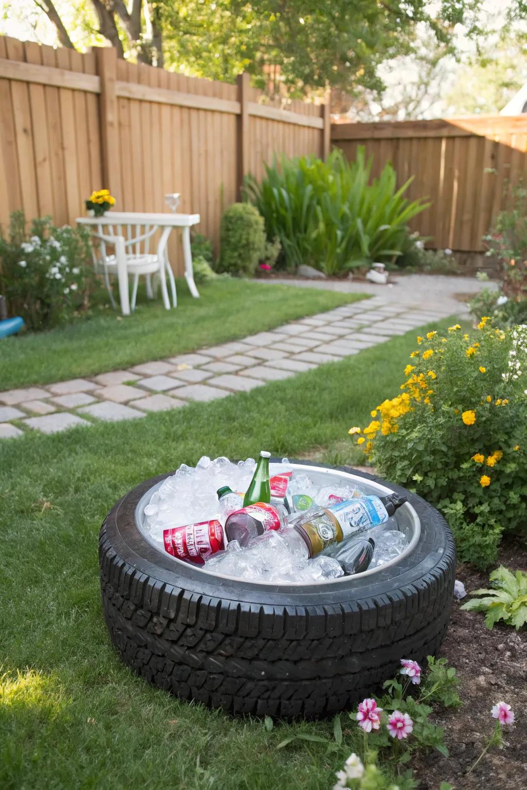 A recycled tire cooler is both eco-friendly and unique.