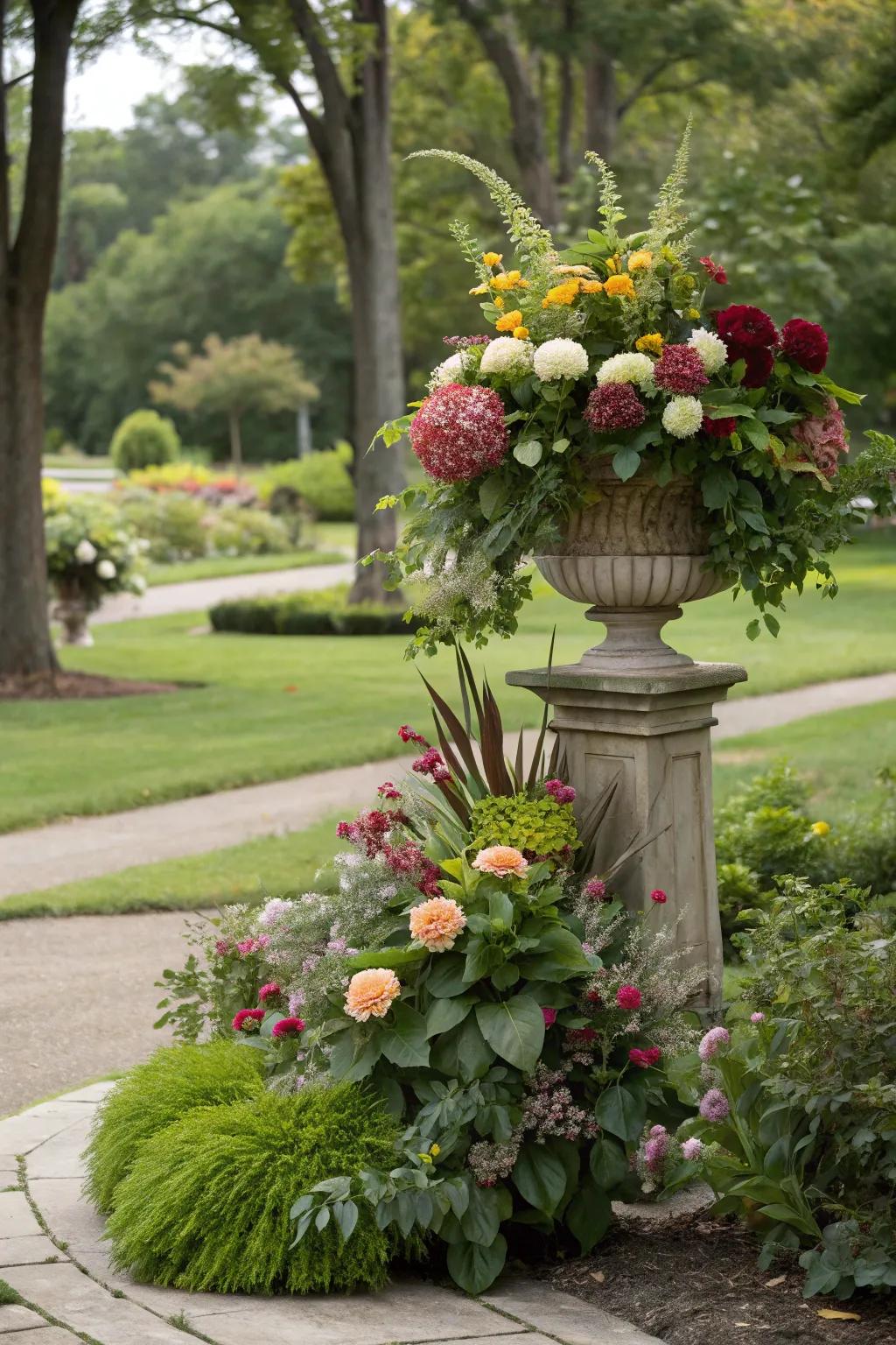 Flower arrangements that blend seamlessly into the garden landscape.