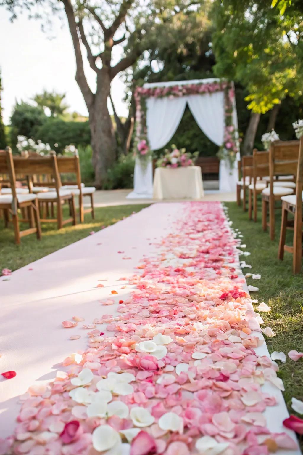 A stunning petal carpet that adds romance to the walkway.