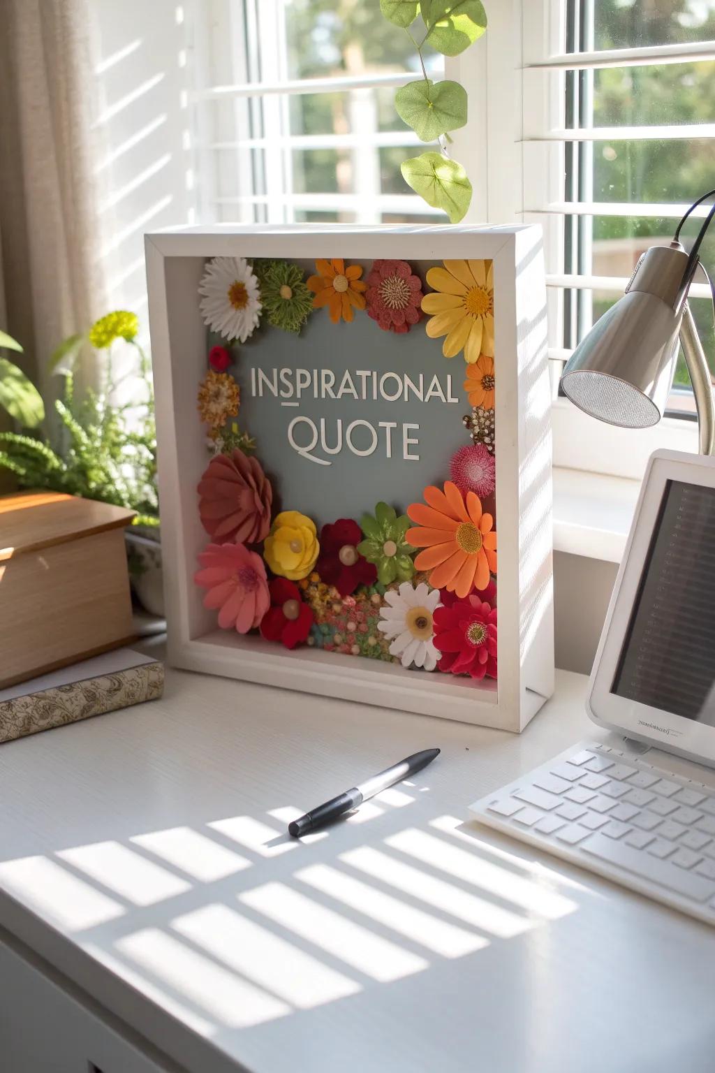 Motivational shadow box perfect for adding inspiration to your workspace.