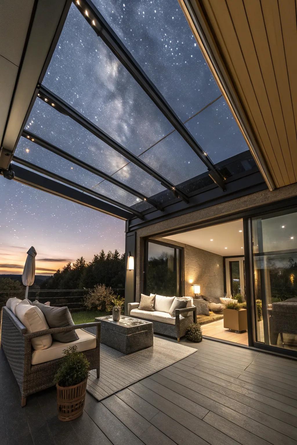 Experience the sky with retractable roofs and skylights.