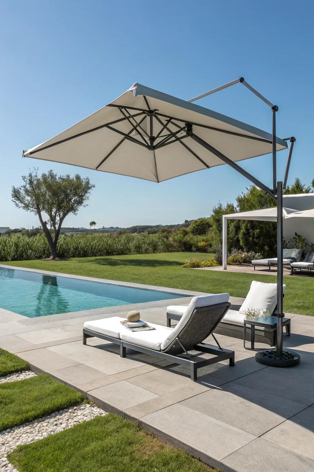 Cantilever umbrellas offer stylish and unobtrusive shade.