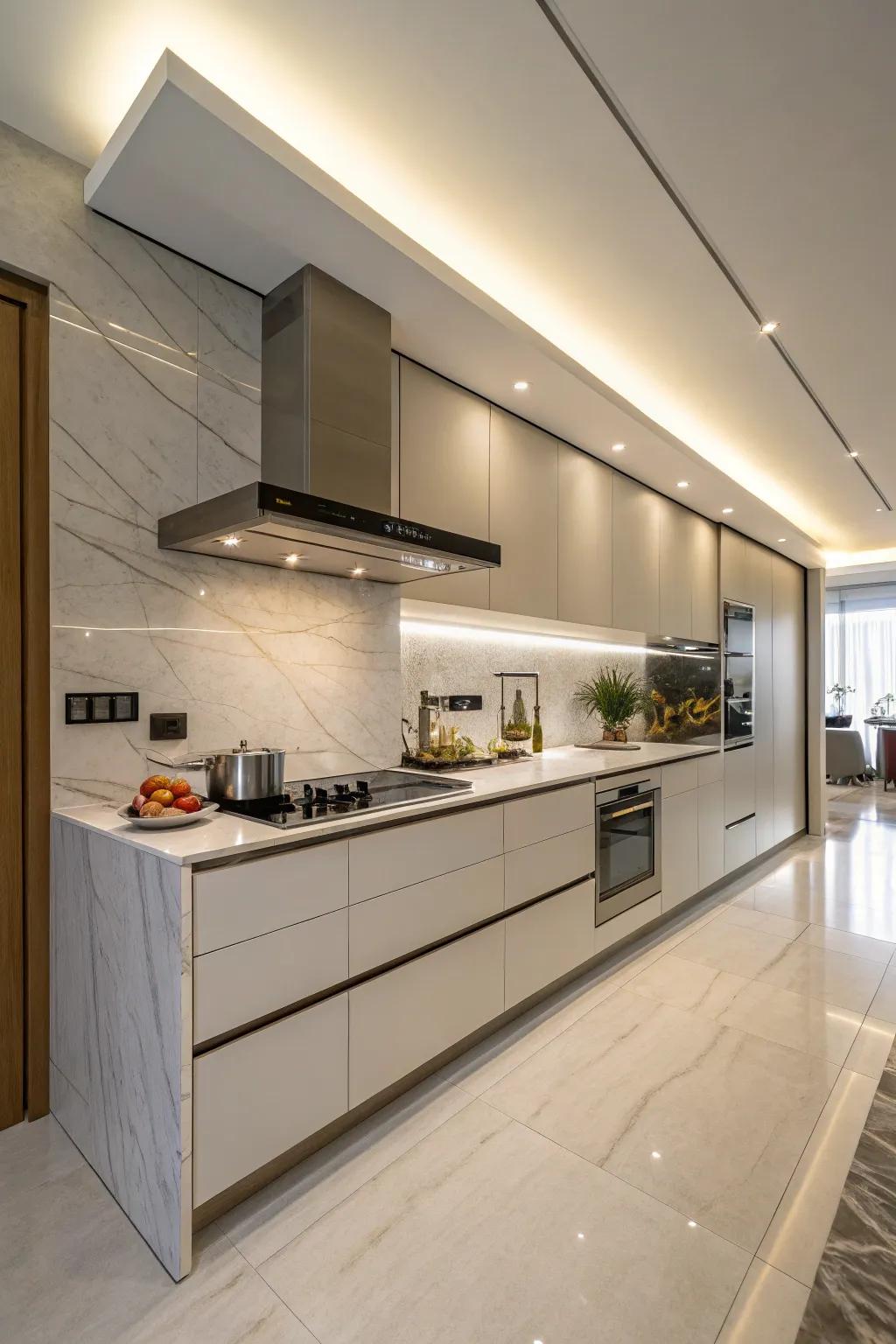 Seamless integrated cabinets conceal the range hood beautifully.