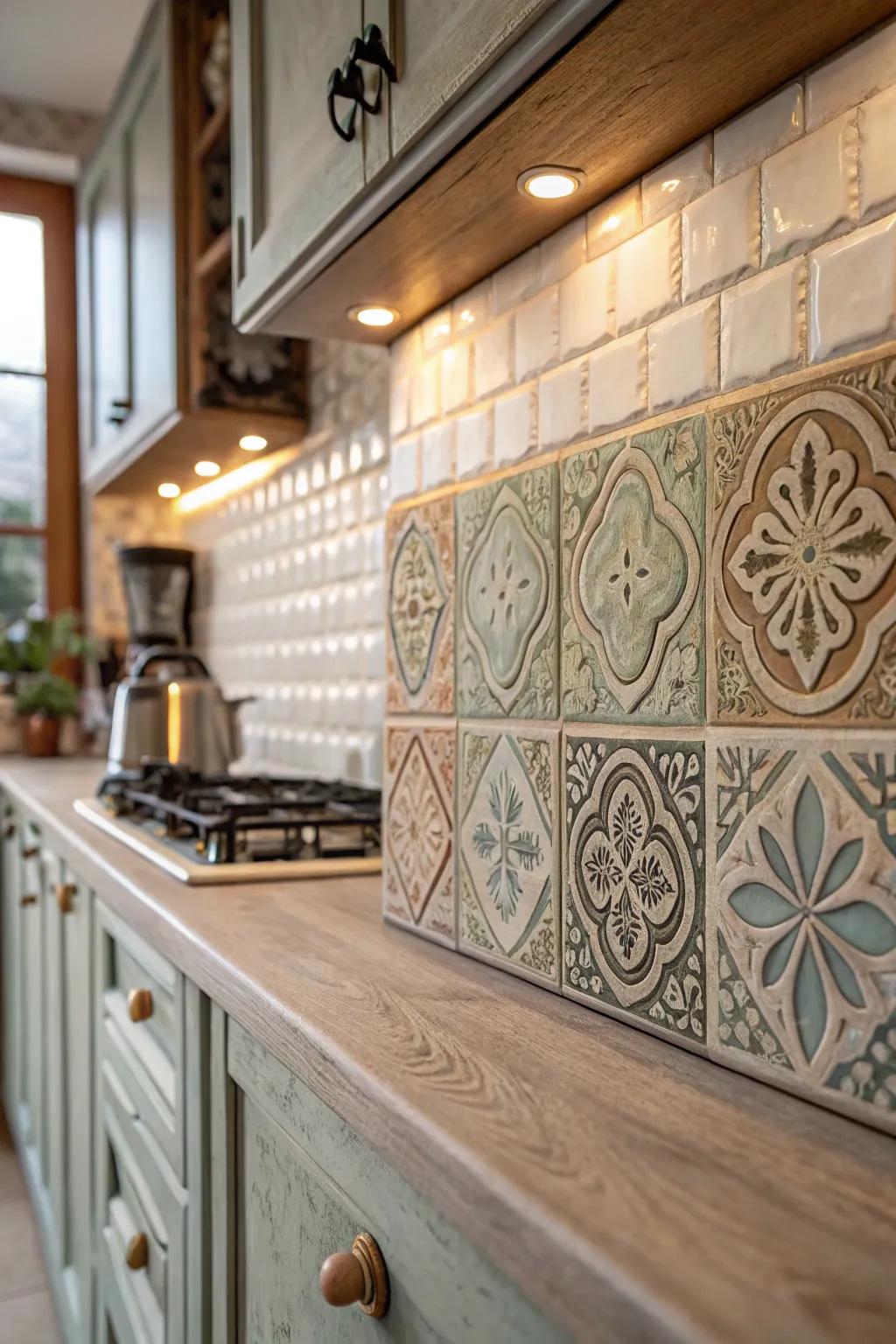 Vintage-style tiles add timeless elegance to the kitchen.