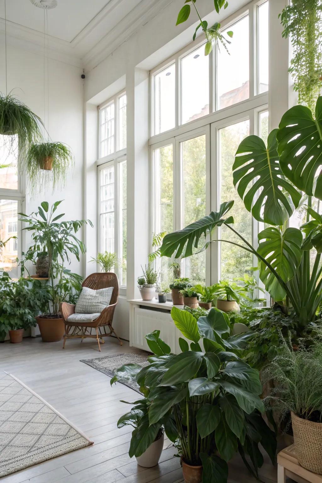 A lively room filled with plants and greenery to add freshness.