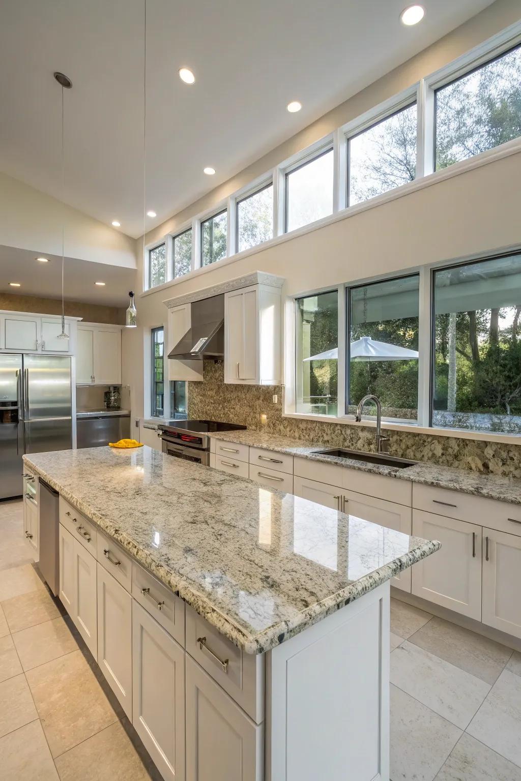 A full-height granite backsplash for a bold and luxurious look.