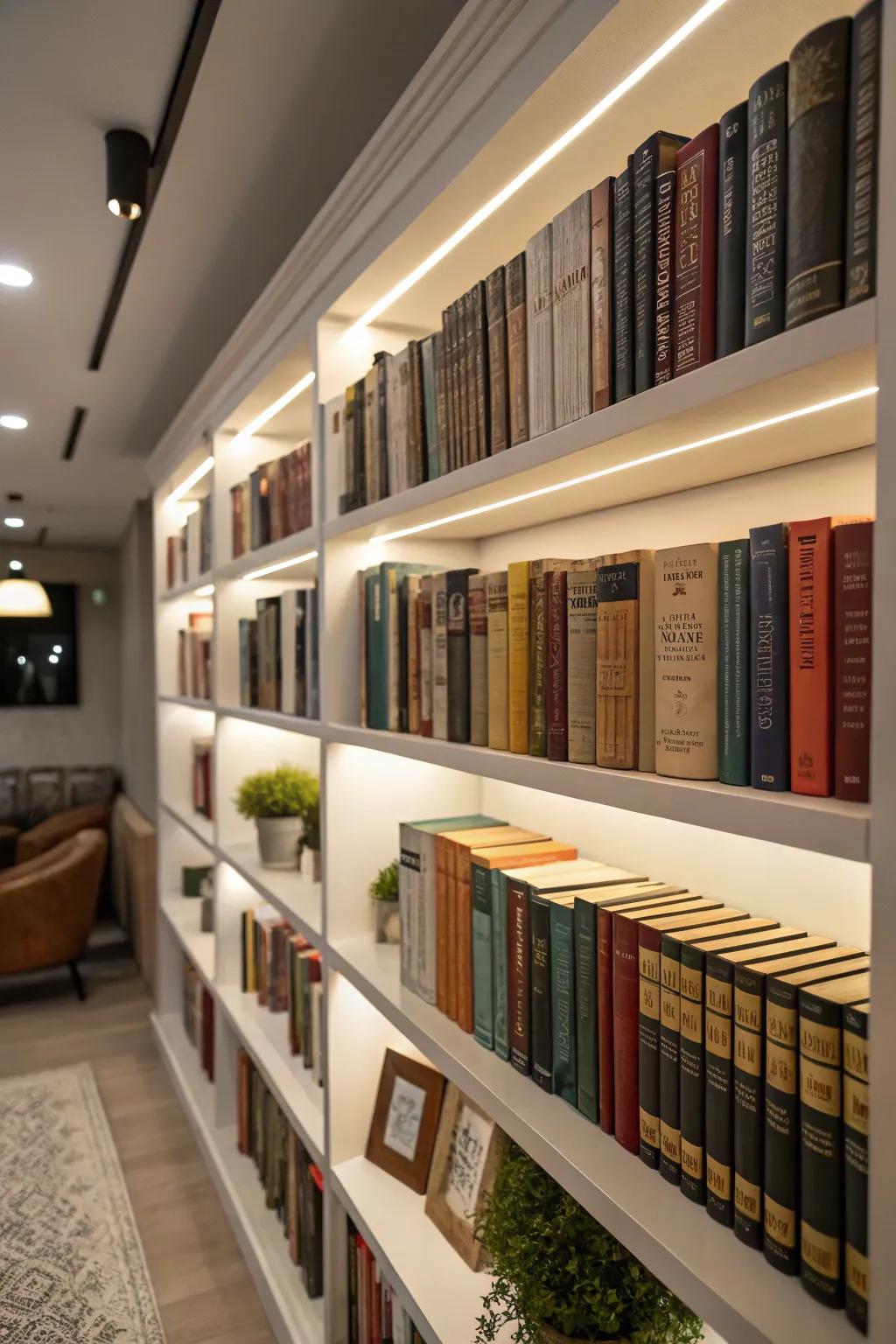 Books arranged to add style and functionality to the shelf.