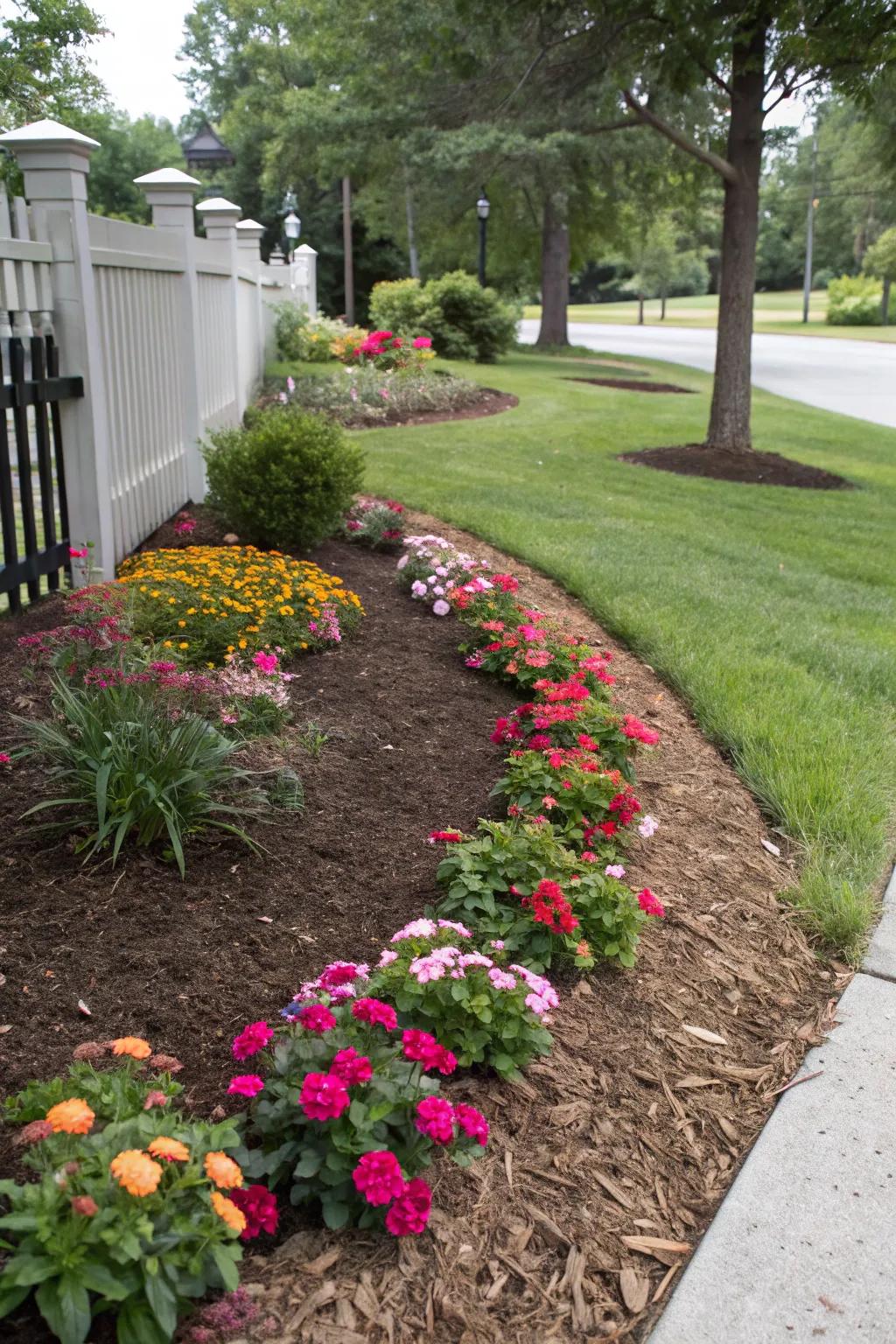 Mulching keeps your flower bed tidy and low-maintenance.