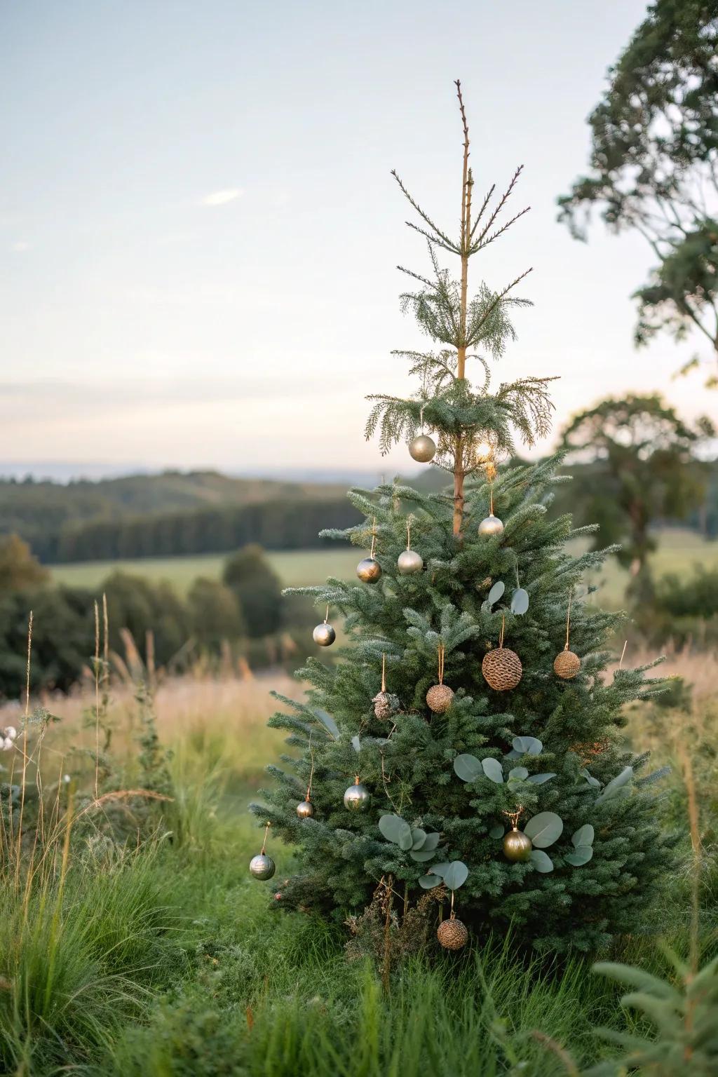 Natural elements give a fresh, organic look to the tree.