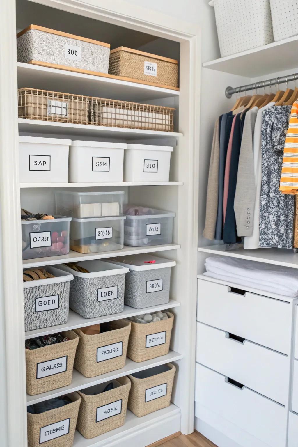 Labels help maintain an organized closet.