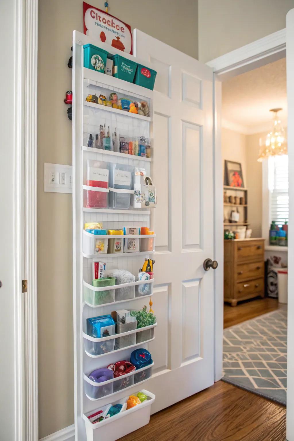 Door organizers used creatively for extra toy storage.