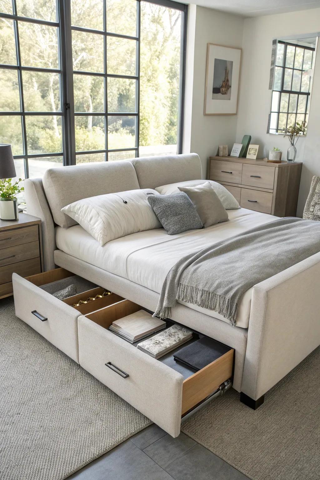 Smart storage solutions for a clutter-free bedroom.