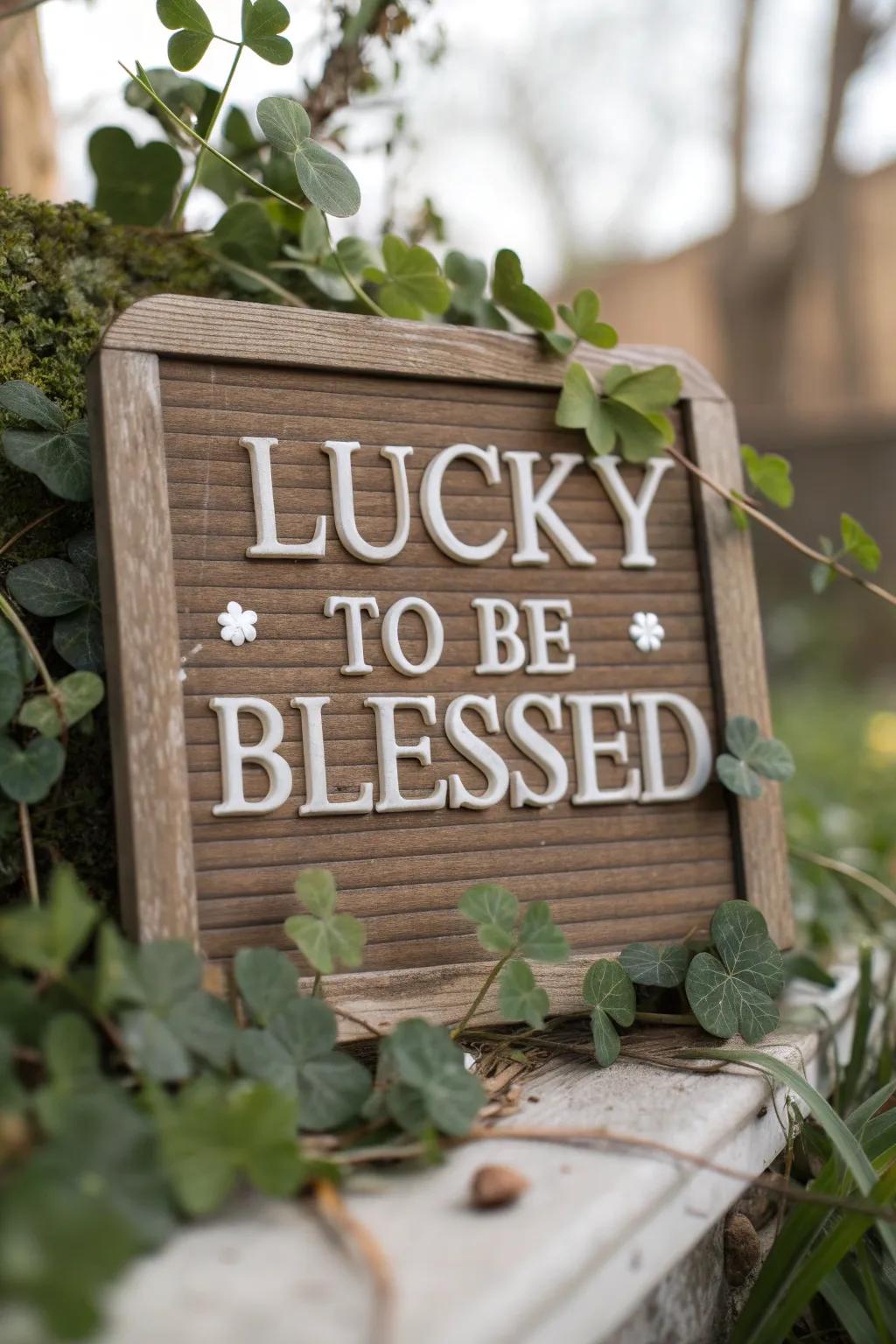 A heartwarming letter board that combines gratitude and luck.