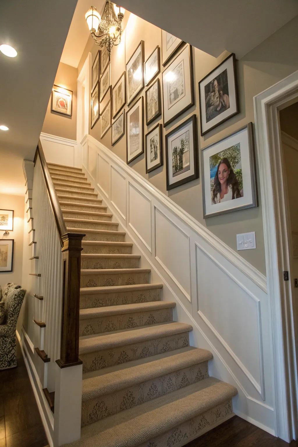 Picture frame molding creates a personalized gallery feel.