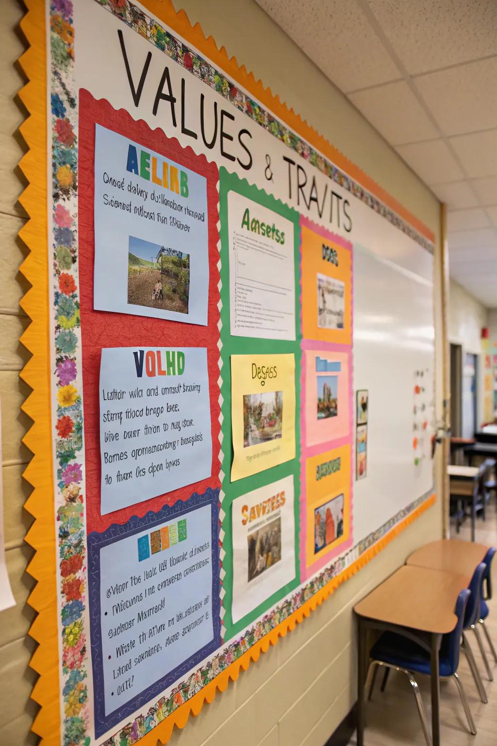 Highlighting core values and traits with colorful flair.