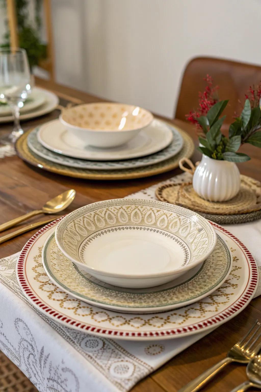 Layered plates add elegance and depth to your setting.