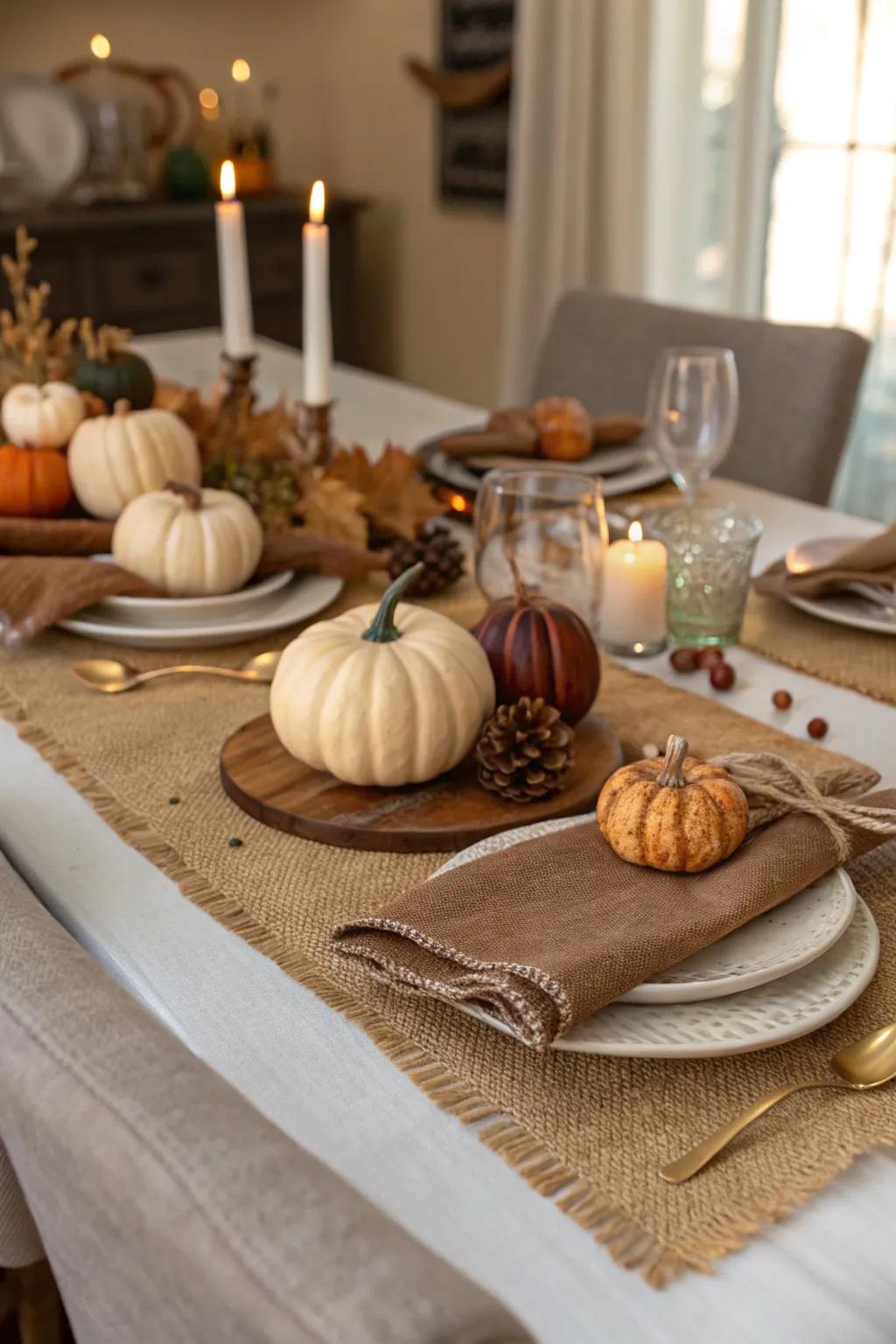 A harvest-themed table setting with rustic charm.