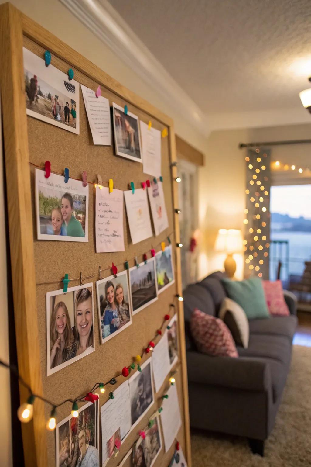 A memory board filled with family photos and precious memories.