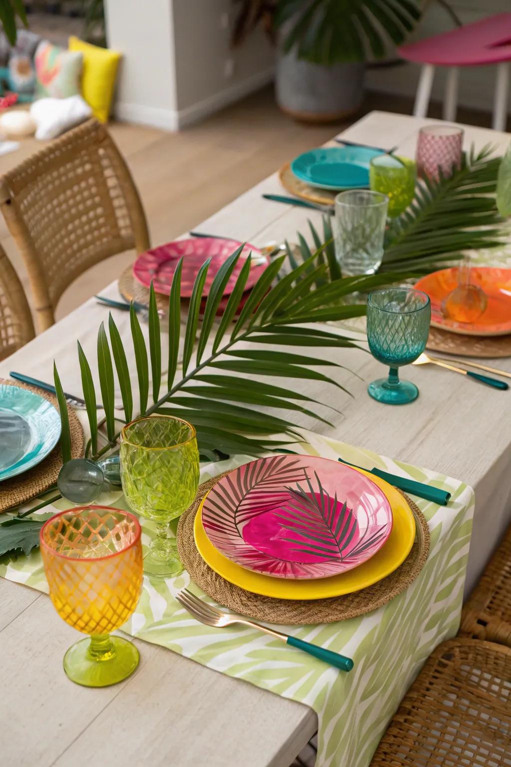 Palm leaf runners add elegance and simplicity.