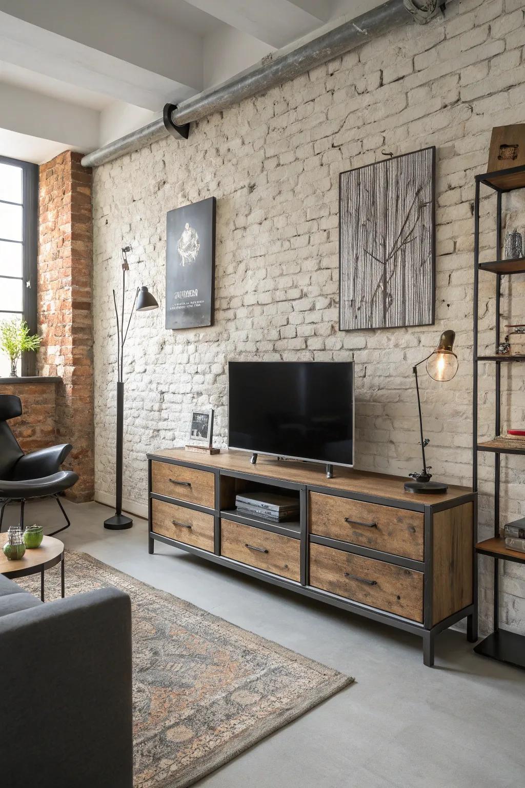 Industrial TV cabinets add a touch of urban sophistication.