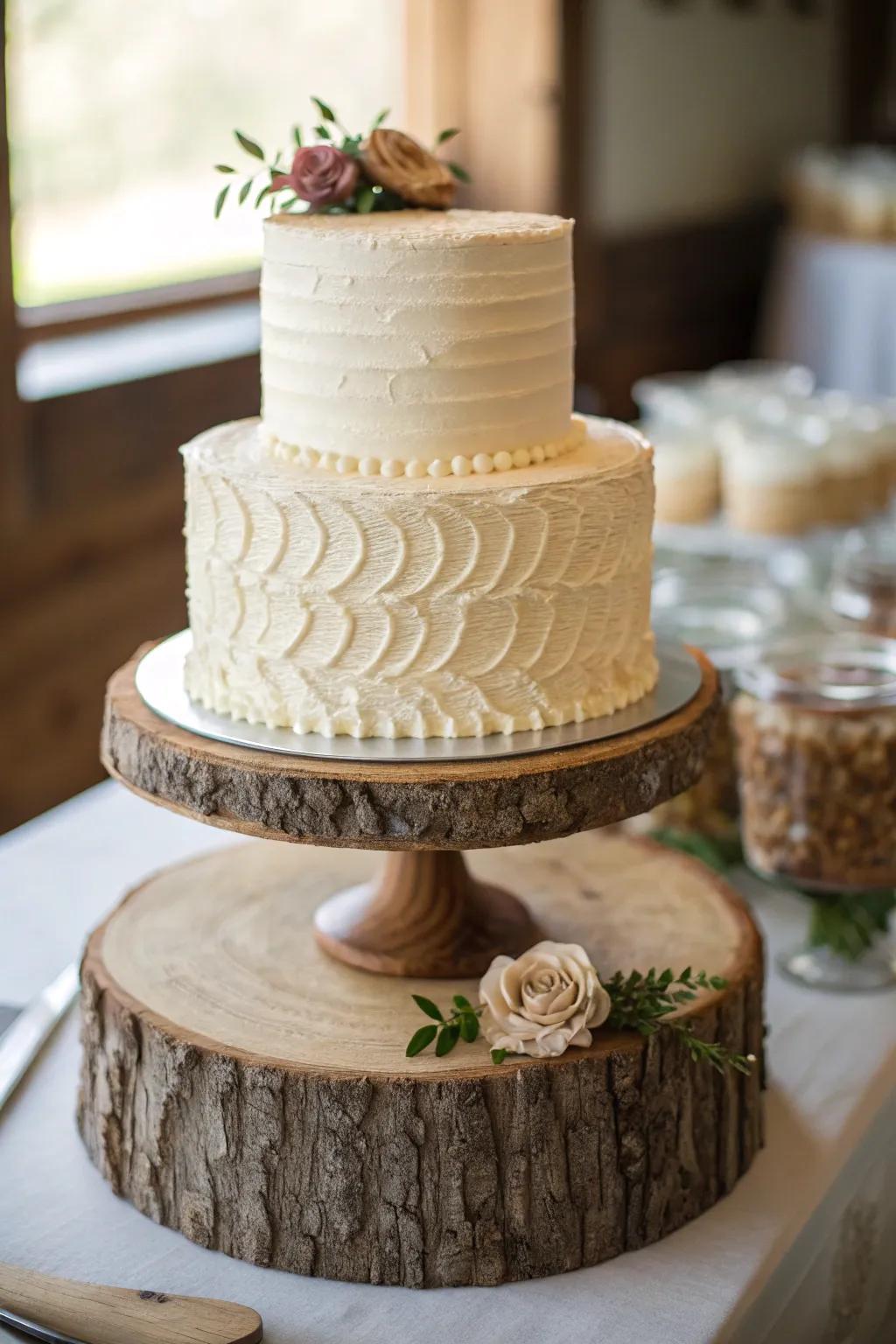 A textured buttercream delight for a rustic touch.