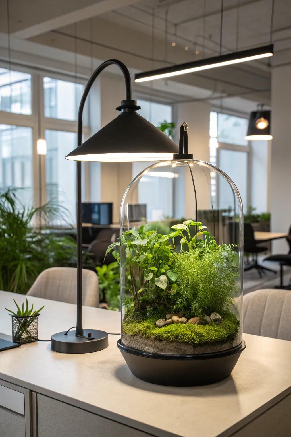 A living lamp terrarium for a touch of nature indoors.