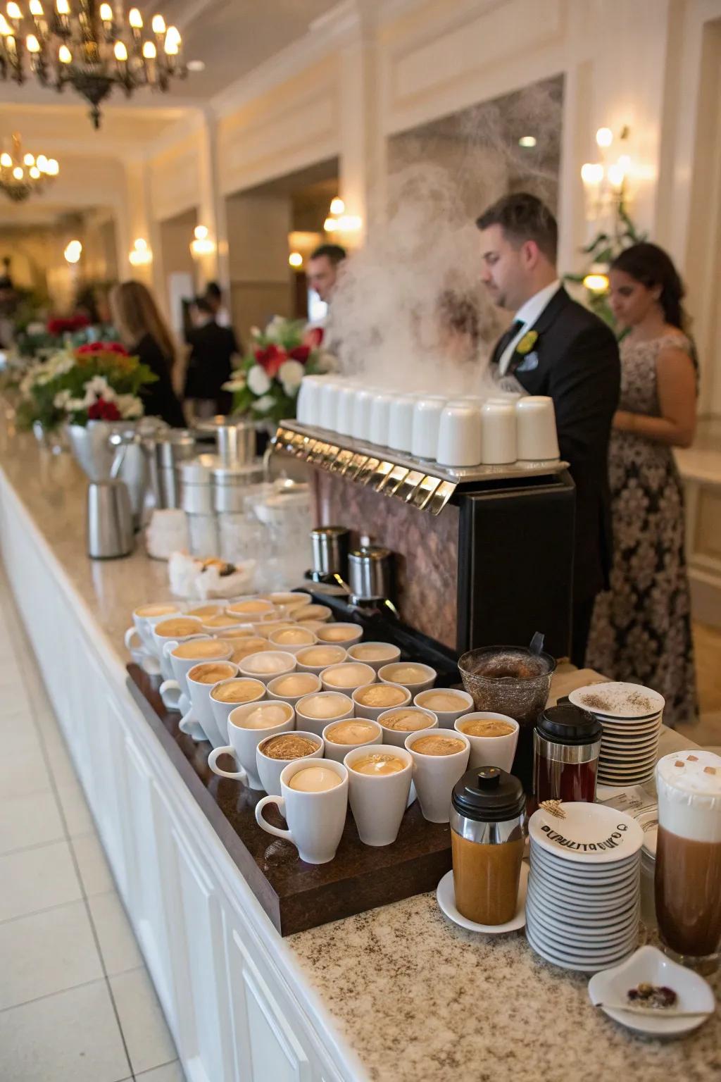 Assorted coffee varieties displayed at a wedding coffee bar.