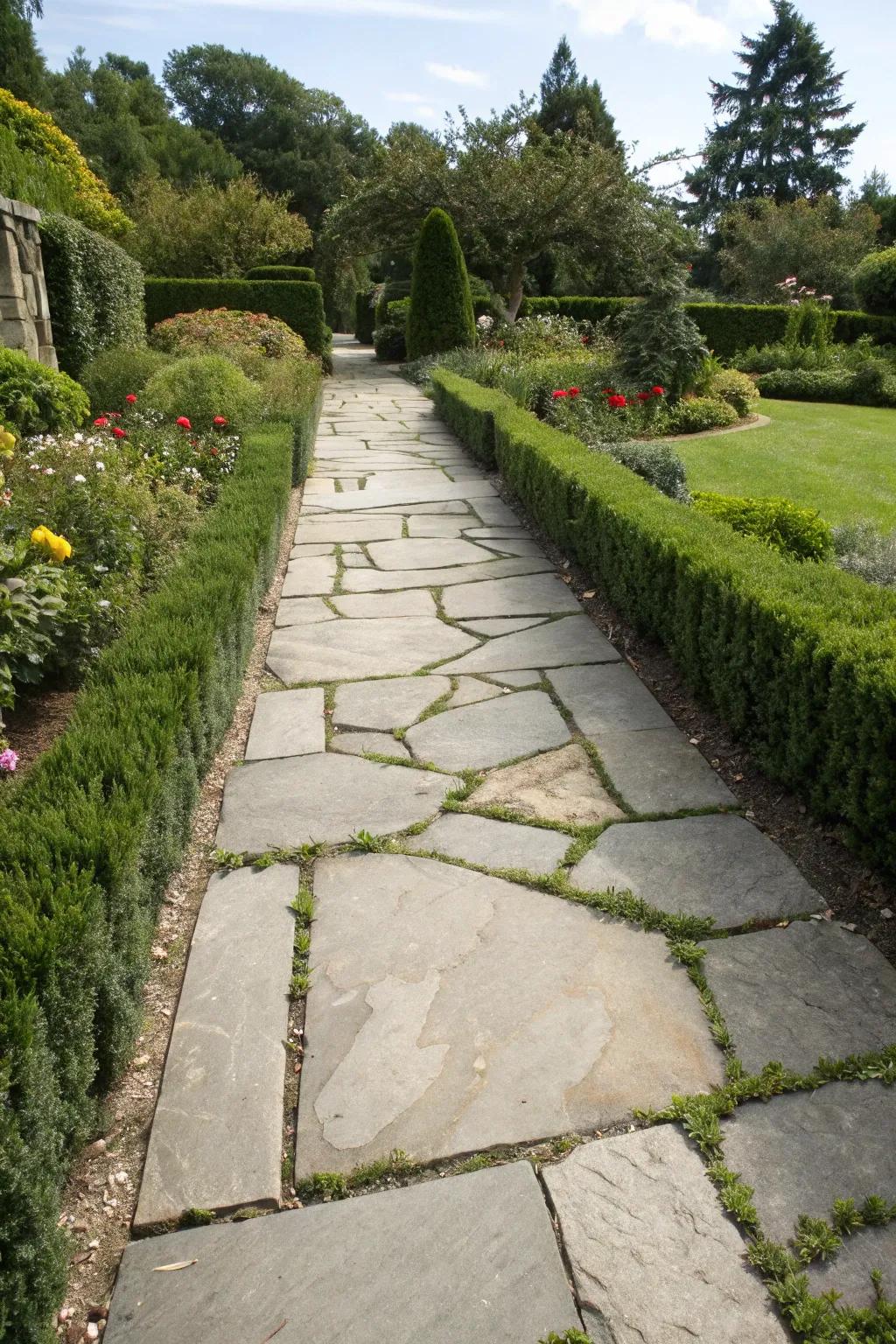 Concrete-filled flagstone path for a stable and long-lasting finish.