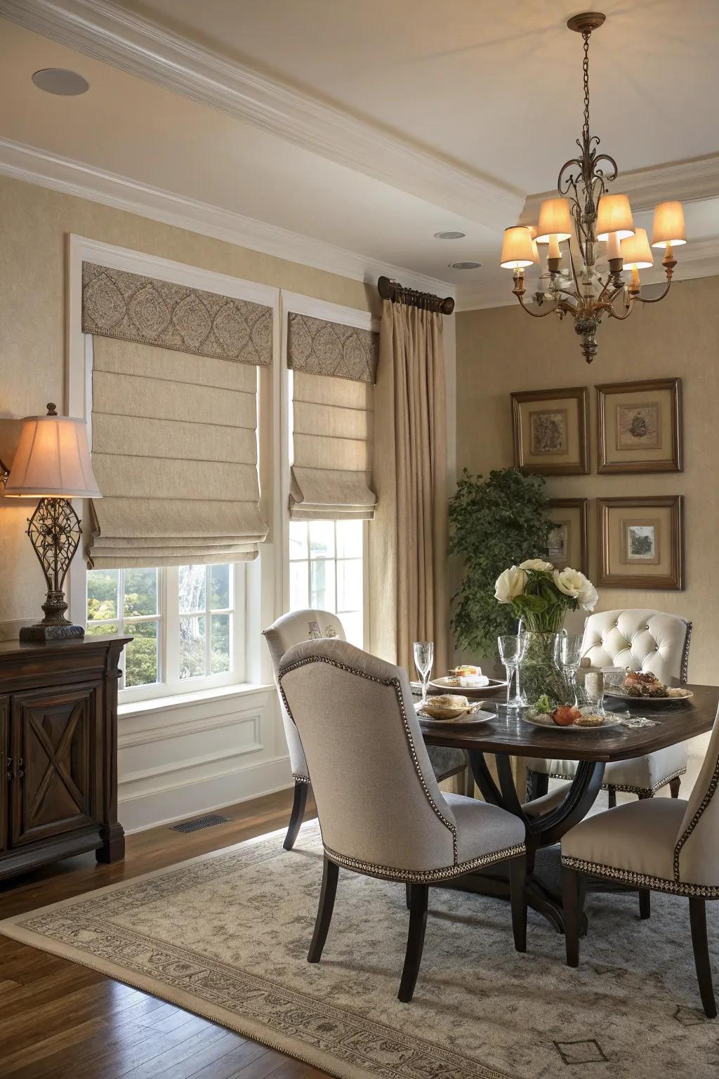 Add sophistication with beautifully tailored Roman shades.