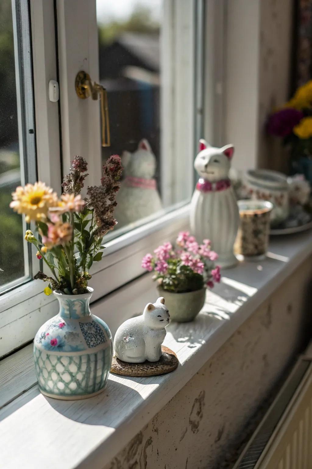 Ornaments bring charm and character to the windowsill.