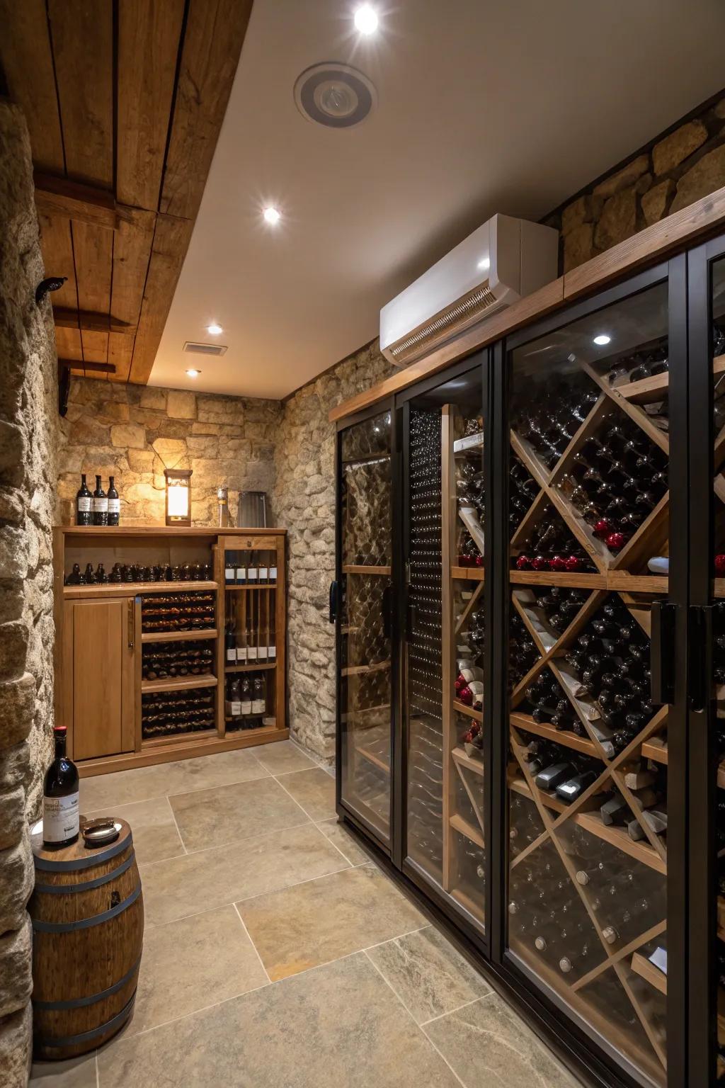 Climate-controlled wine cellar ensuring optimal wine storage conditions.