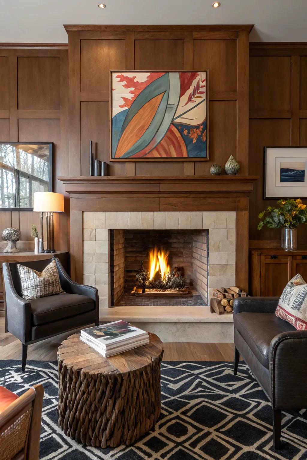 Accent your fireplace with striking artwork.