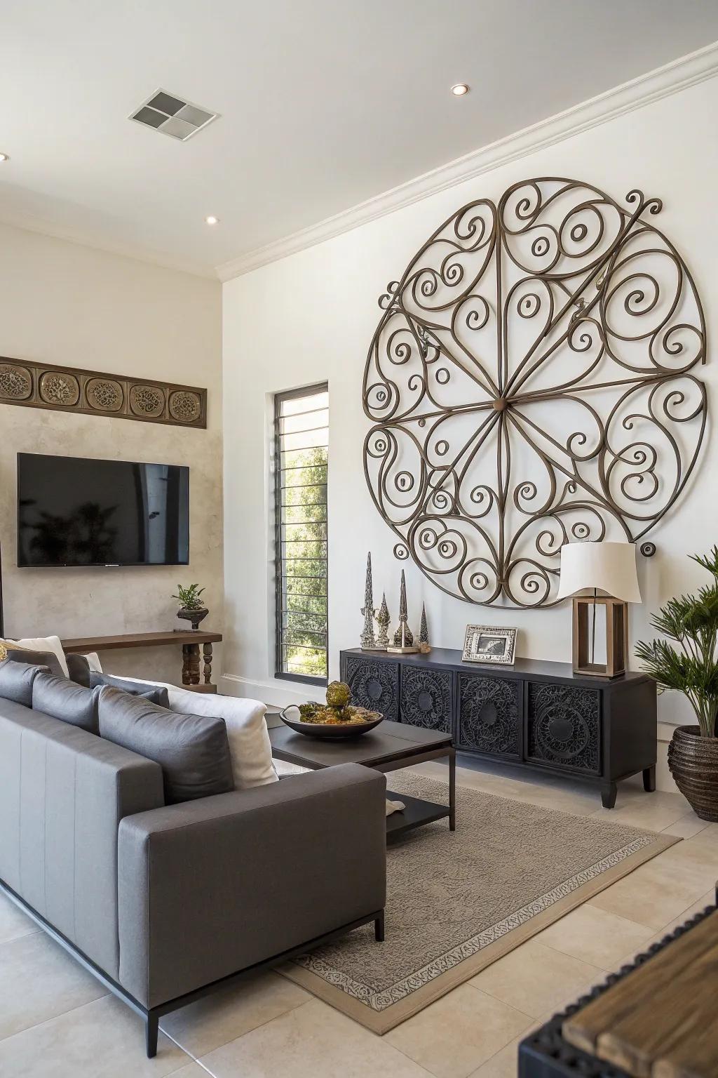 Wrought iron wall art adds a unique character to any room.