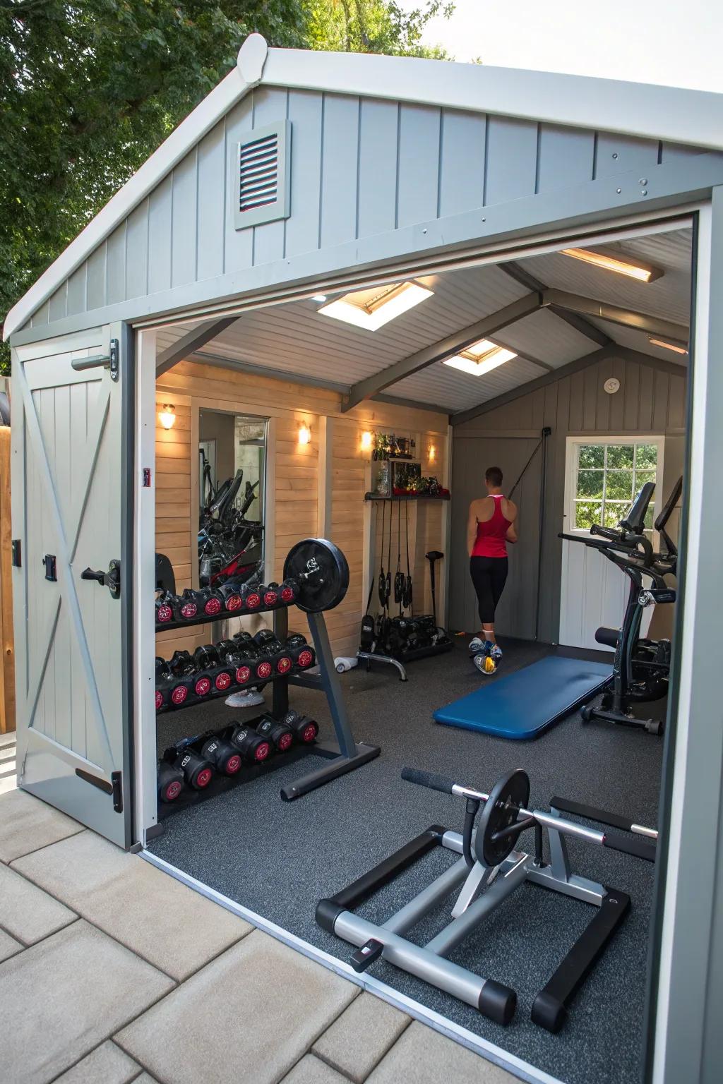 A personal gym setup with mirrored walls to enhance your workout experience.