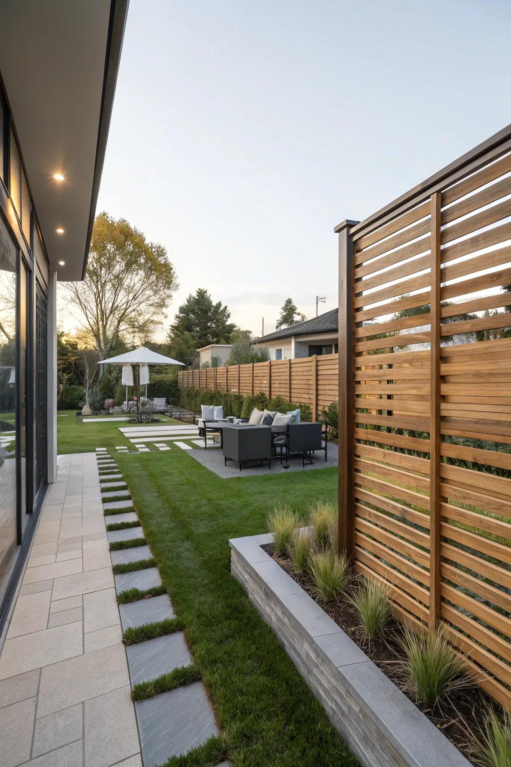 Horizontal slat fences offer a modern and stylish privacy solution.