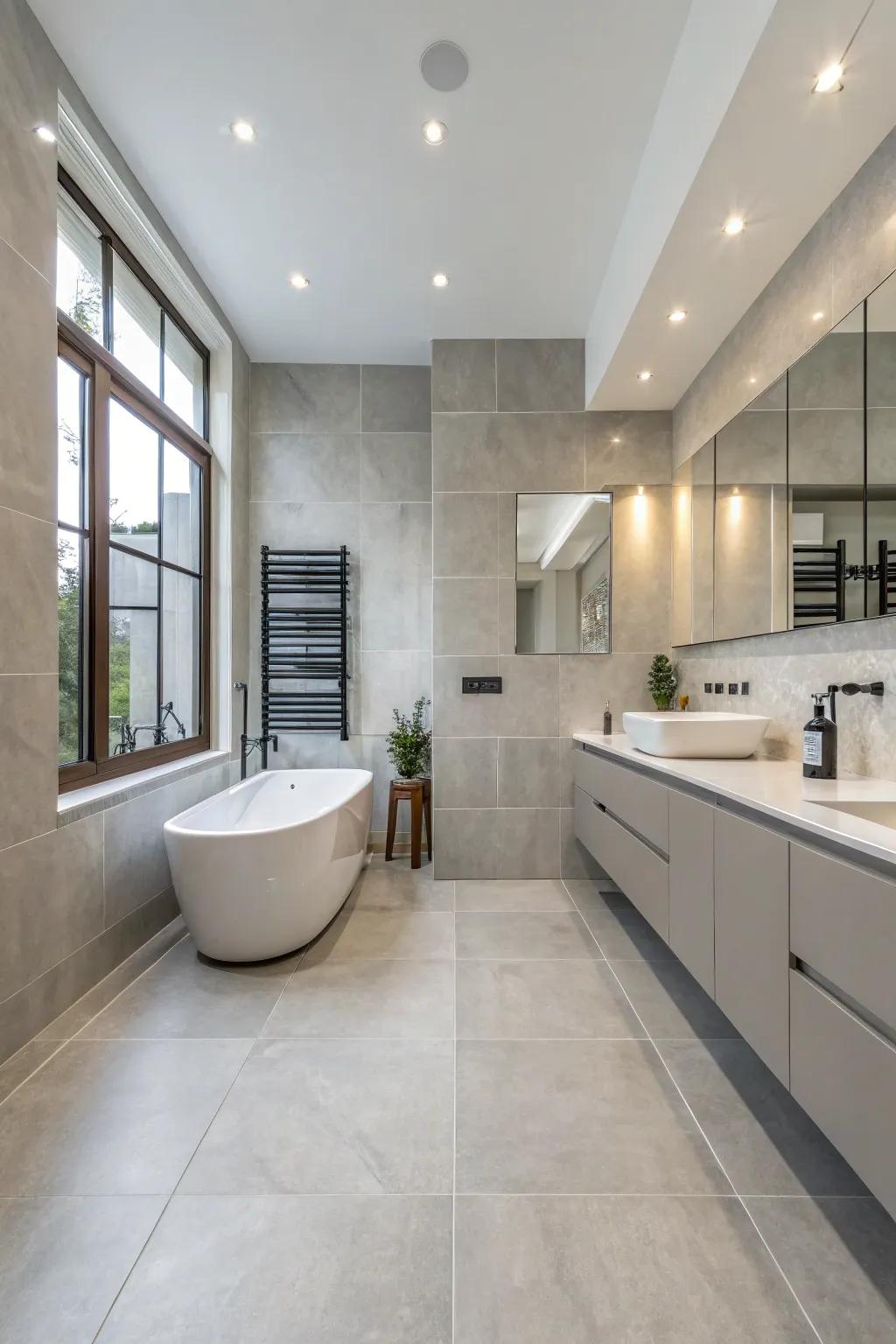 Large format tiles can make your bathroom feel more spacious.