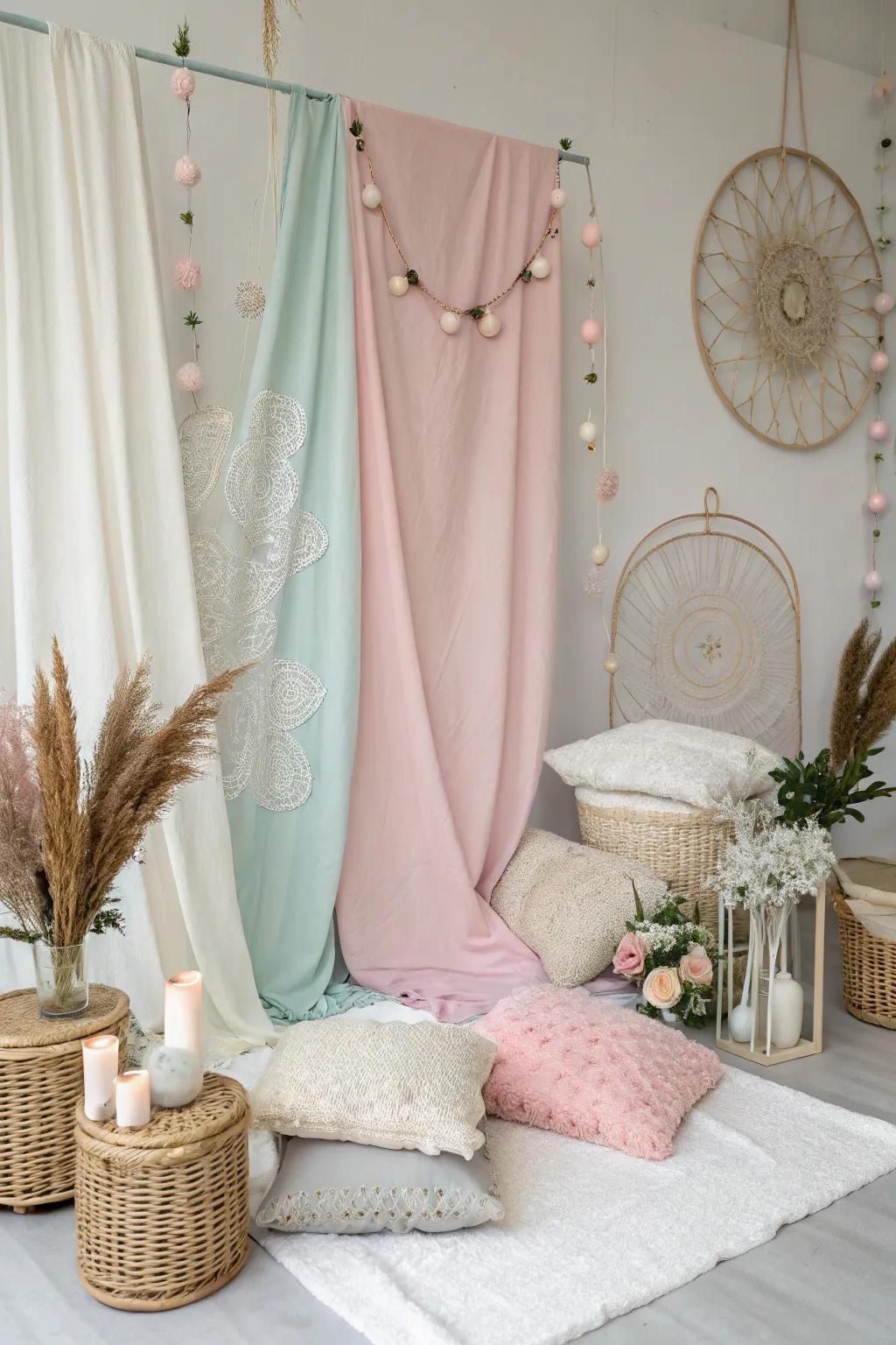 A serene backdrop with a neutral and pastel color scheme.