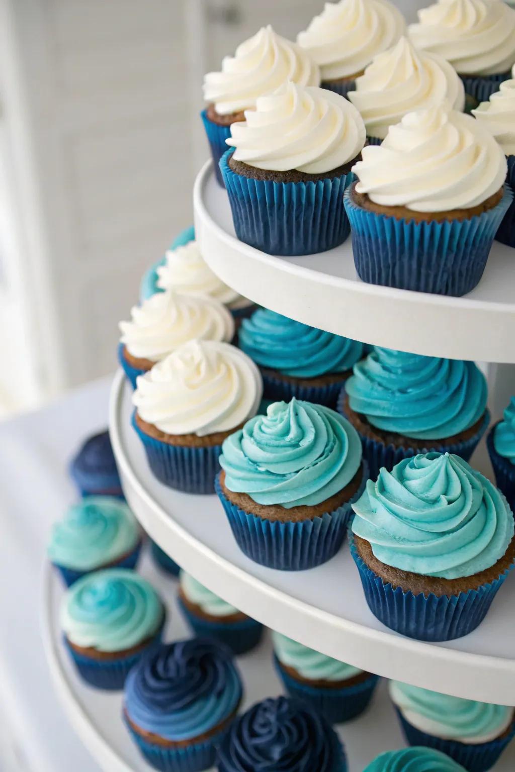 Ombre icing cupcakes bring a touch of elegance to any baby shower.