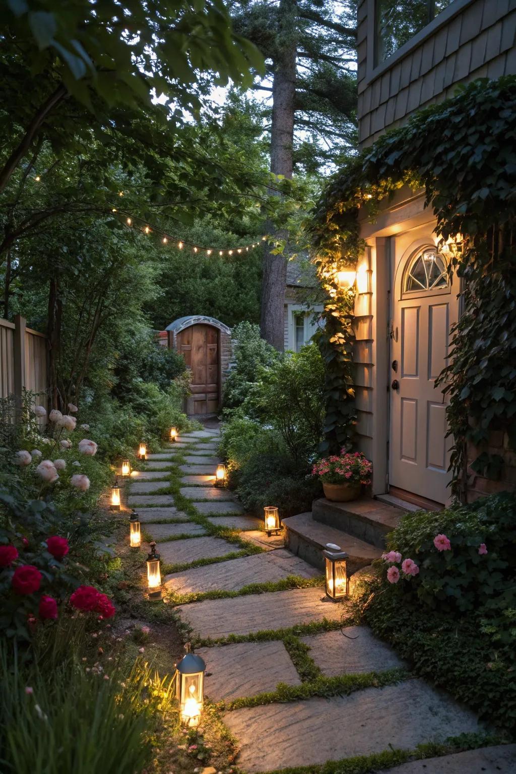 Pathway lights guide and beautify the way to the back door.