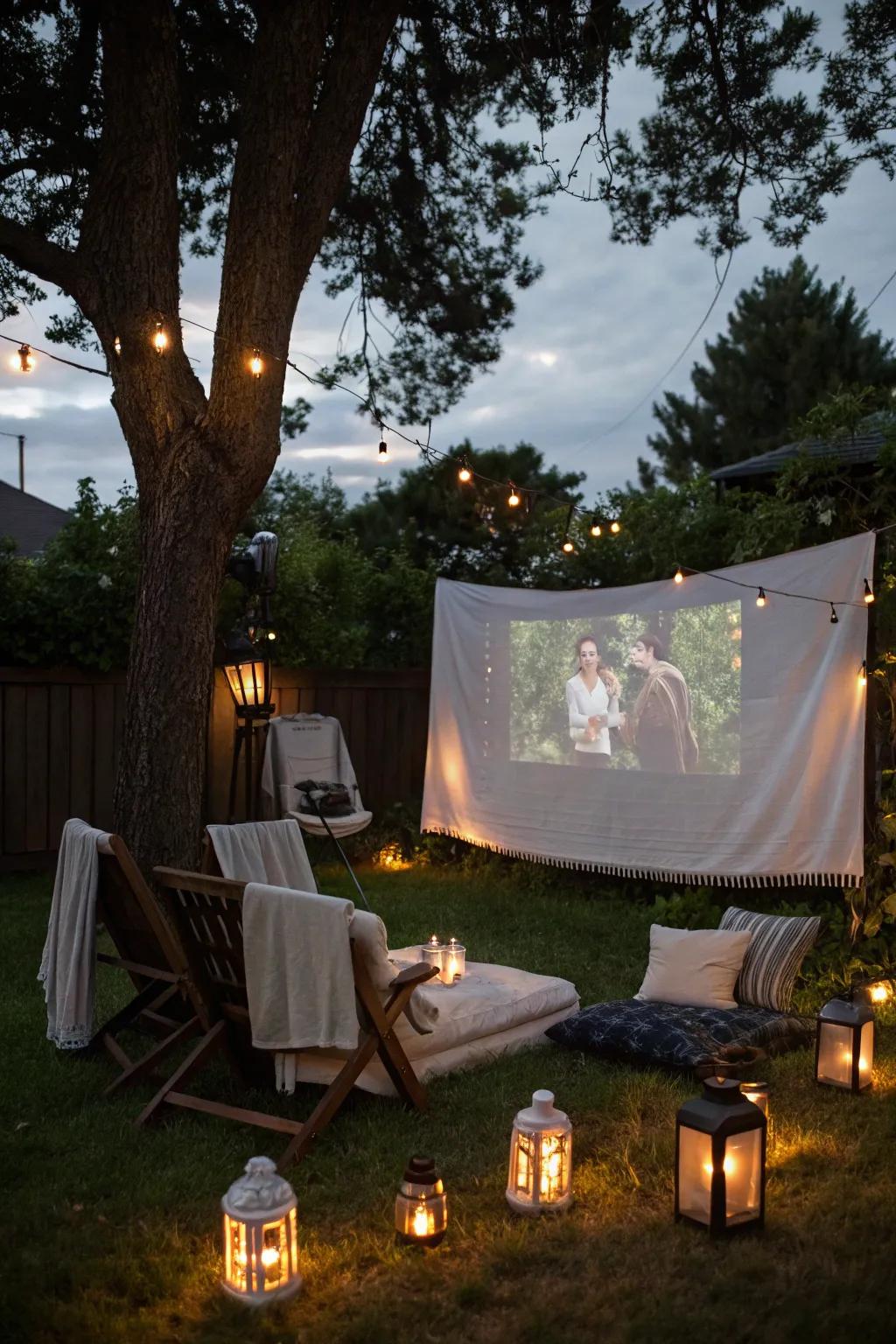 Lanterns create a warm and inviting atmosphere for your movie night.