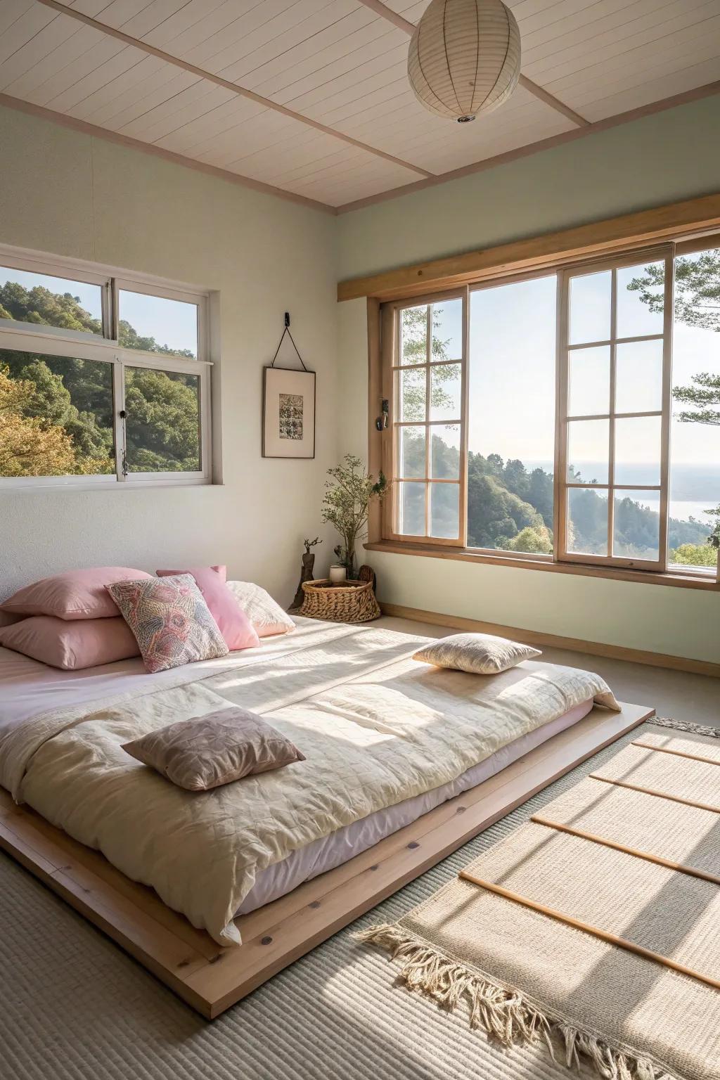 Enhance your floor bed space with soft colors and natural light.