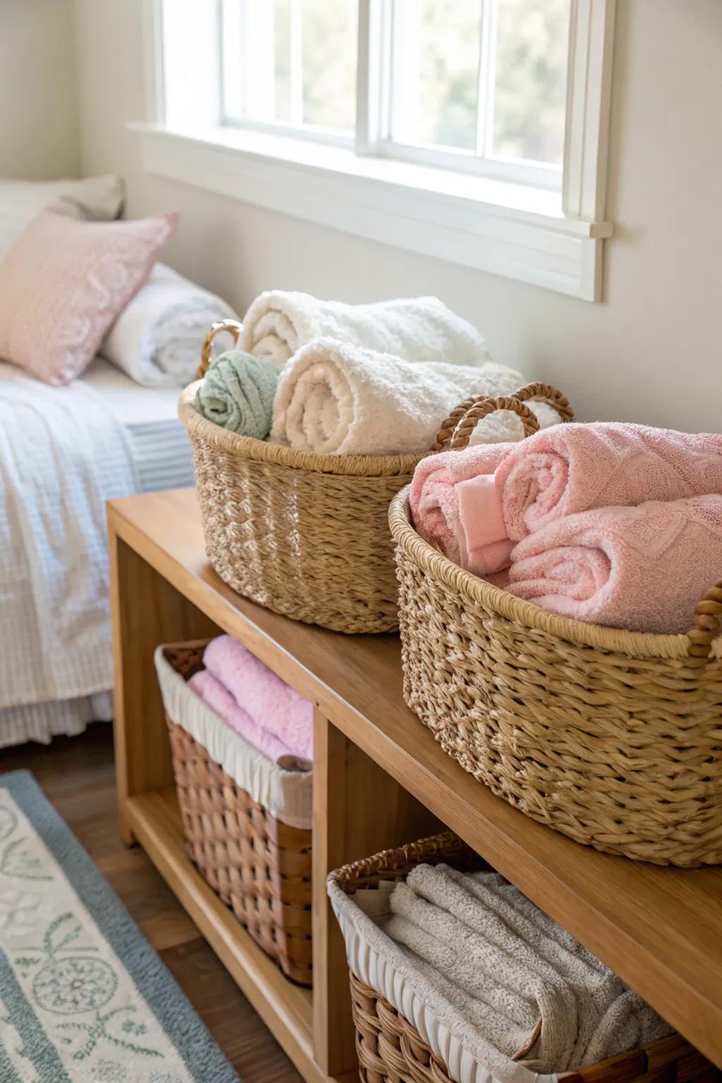 Enhance your bedroom aesthetic with stylish storage baskets.