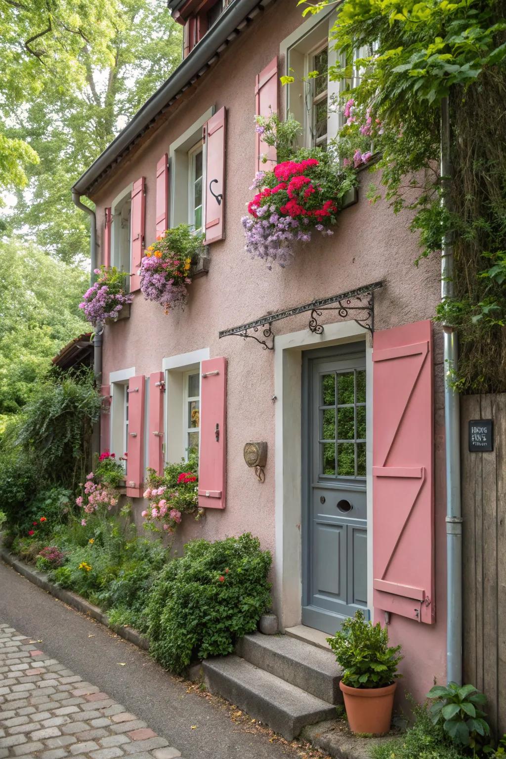 Soft pink adds a whimsical touch to this charming home.